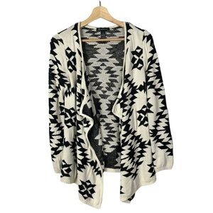 INC International Concepts White & Black Geometric Printed Knit Cardigan M